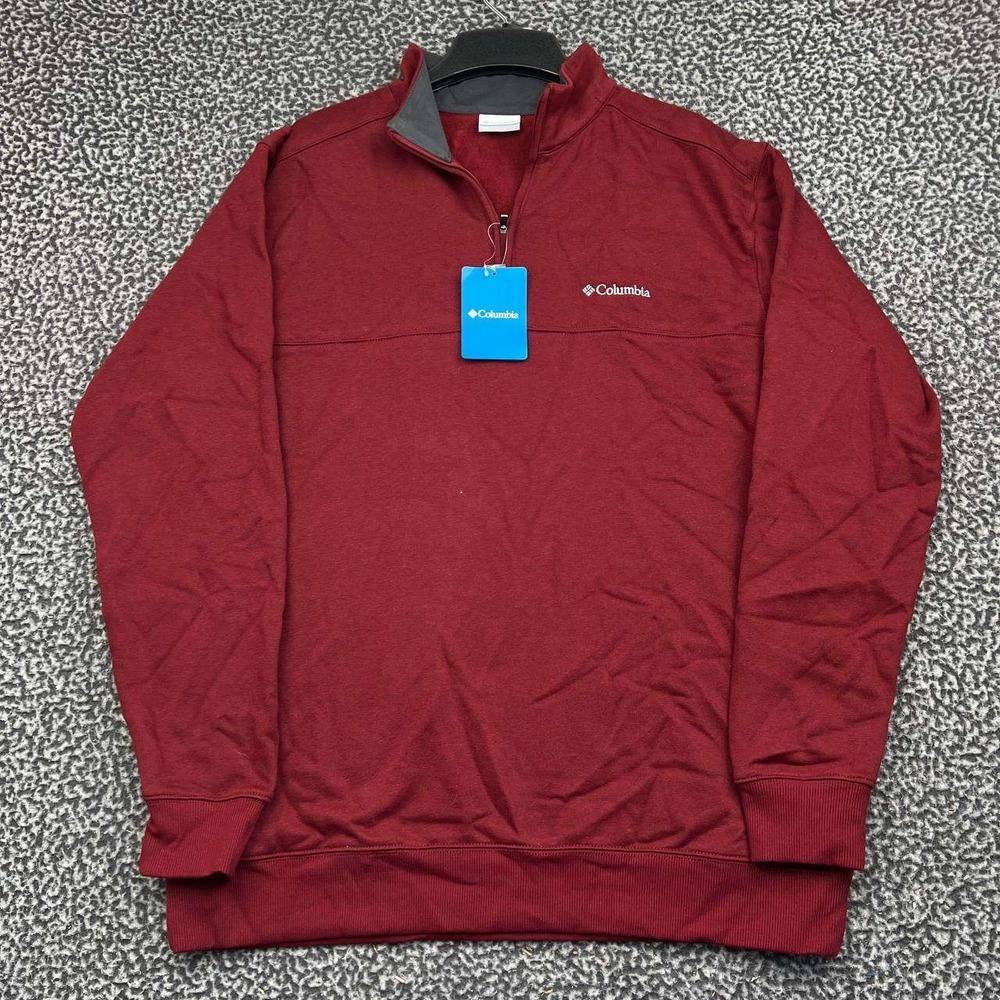 Columbia Sweatshirt Men Large Red Quarter Zip Pullover Long Sleeve New L